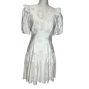 NWT Alex‎ Marie Phoebe Lace Ivory Scallop Puff Sleeve Drop Waist Dress Size 4